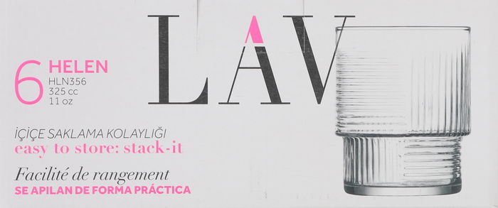 Lav - Set de 6 Vasos de Agua "Helen", 325 cc / 11 oz, Dimensiones: 23.9 cm (L) x 16.6 cm (A) x 10.6 cm (Al) (8 Cajas)