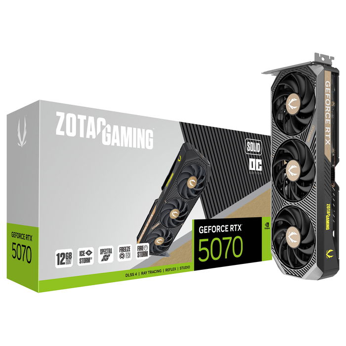 Zotac Tarjeta Gráfica GeForce RTX 5070 12GB GDDR7 Solid OC 3Ventiladores Zotac Tarjeta Gráfica GeForce RTX 5070 12GB GDDR7 Solid OC 3Ventiladores