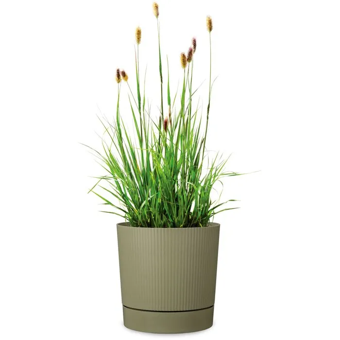 Garden ID Maceta con depósito redonda Ø 39 cm, 32 litros, altura 38 cm, material lino, color verde musgo Garden ID Maceta con depósito redonda Ø 39 cm, 32 litros, altura 38 cm, material lino, color verde musgo