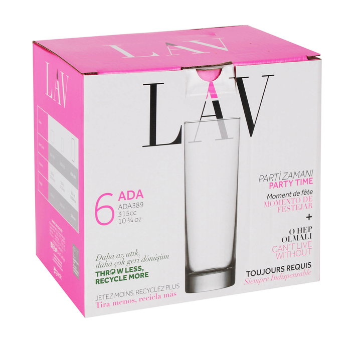 Lav Set 6 Vasos Tubo 315Cc Colección Ada Ø6x16.6cm (8 Cajas)