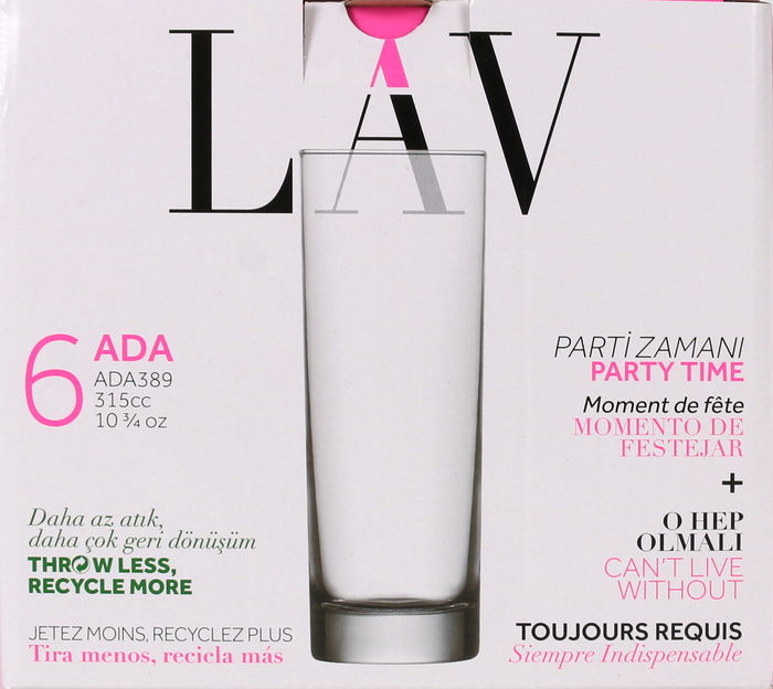 Lav Set 6 Vasos Tubo 315Cc Colección Ada Ø6x16.6cm (8 Cajas)