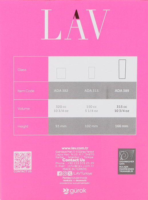 Lav Set 6 Vasos Tubo 315Cc Colección Ada Ø6x16.6cm (8 Cajas)