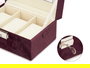 Giftdecor Caja Relojero 3 Huecos con Llave Burdeos Terciopelo Metal 16 x 11 x 8.5 cm (Set de 6)