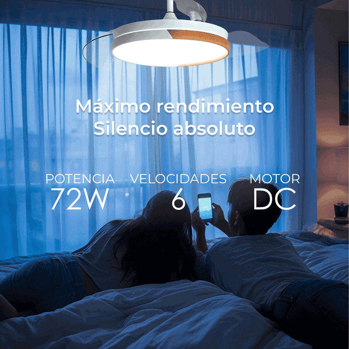 Yoevu Ventilador de Techo con Luz LED, Control Remoto, 6 Velocidades, Aspas Retráctiles, Función Verano/Invierno, Ajuste de Intensidad y Tonalidad de Luz