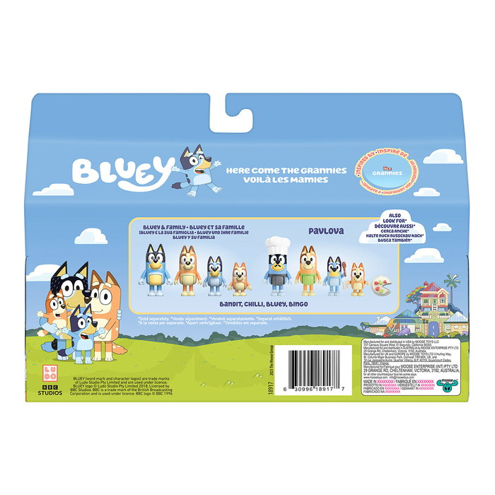 MOOSE Pack 4 Figuras Abuelitas Bluey 18917 - Madge (Chilli), Janet (Bluey), Rita (Bingo), Gladys (Muffin) - 6-7 cm Articuladas - Juguete en Español +3 años