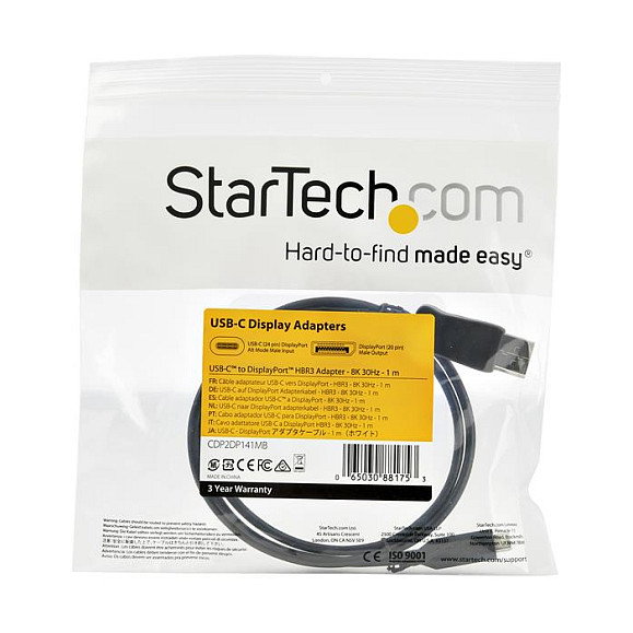 StarTech.com Cable Adaptador de Vídeo USB-C a DisplayPort 8K, 1m, Negro