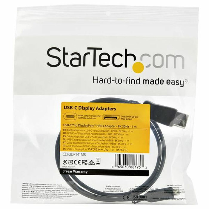 StarTech.com Cable Adaptador de Vídeo USB-C a DisplayPort 8K, 1m, Negro