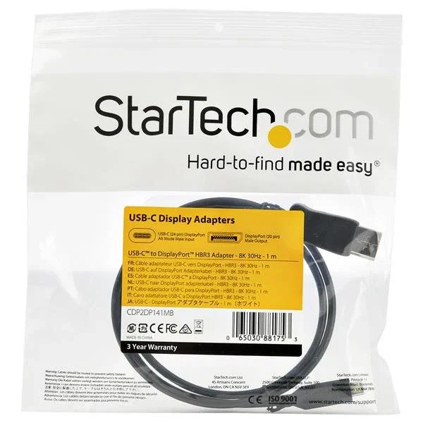 StarTech.com Adaptador de Cable CDP2DP141MB - USB-C a DisplayPort 1.4, 8K 60Hz, HBR3, 1m - Negro
