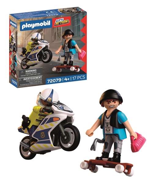 Playmobil - City Action Persecución en Moto, Juego de Figuras con Accesorios para Niños y Niñas de 4 a 10 Años