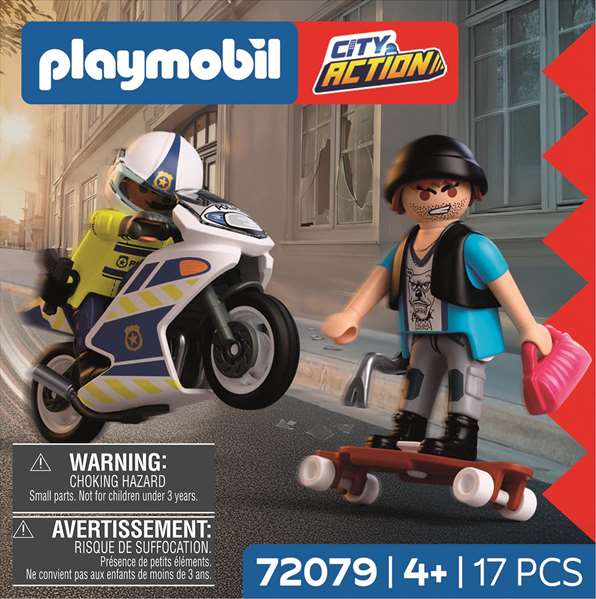 Playmobil - City Action Persecución en Moto, Juego de Figuras con Accesorios para Niños y Niñas de 4 a 10 Años
