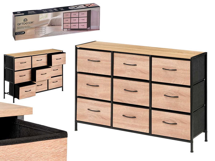 GIFTDECOR Mueble de 9 Cajones Efecto Madera Madera-Negro GIFTDECOR Mueble de 9 Cajones Efecto Madera Madera-Negro