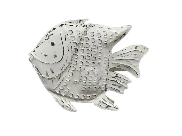DKD Home Decor Decoración de Metal Pez Decapé Blanco