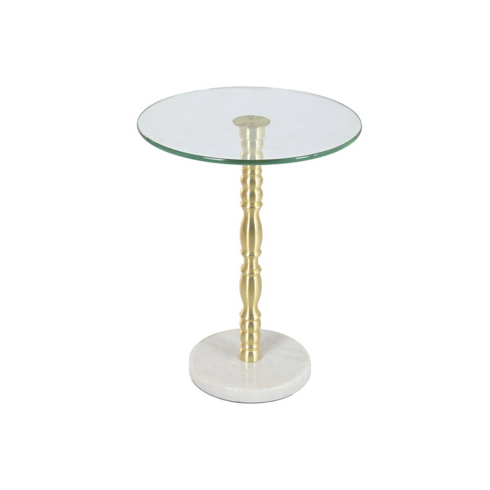 DKD Home Decor Mesita Auxiliar de Cristal y Mármol Blanco y Dorado DKD Home Decor Mesita Auxiliar de Cristal y Mármol Blanco y Dorado