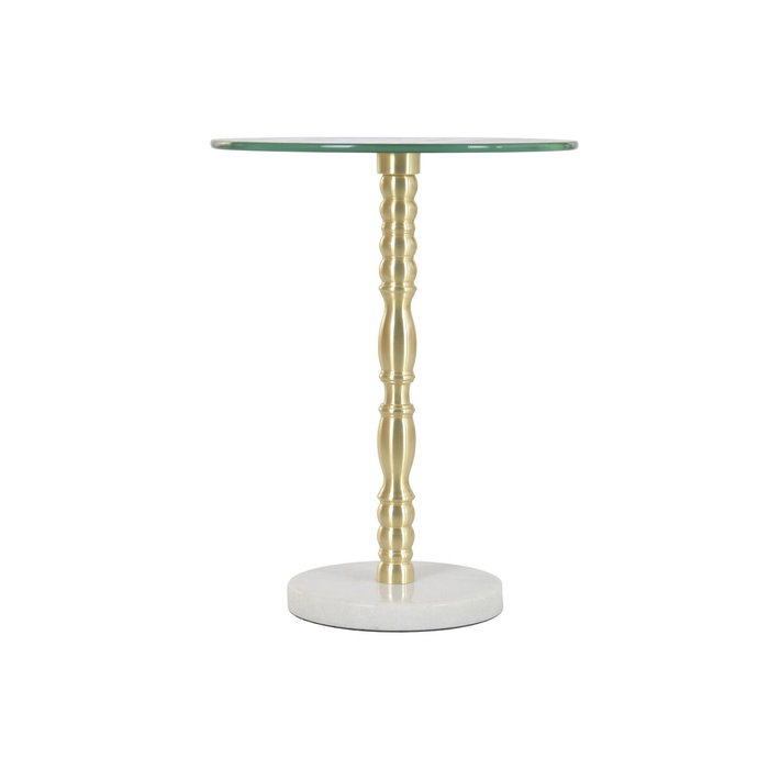 DKD Home Decor Mesita Auxiliar de Cristal y Mármol Blanco y Dorado DKD Home Decor Mesita Auxiliar de Cristal y Mármol Blanco y Dorado