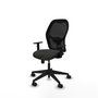 Silla de oficina Alocén con mecanismo Sincro tapizada con Tela color Negro. Equipada con lumbar 1D, Brazos 1D y Ruedas 65mm nailon