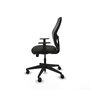 Silla de oficina Alocén con mecanismo Sincro tapizada con Tela color Negro. Equipada con lumbar 1D, Brazos 1D y Ruedas 65mm nailon
