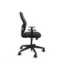 Silla de oficina Alocén con mecanismo Sincro tapizada con Tela color Negro. Equipada con lumbar 1D, Brazos 1D y Ruedas 65mm nailon