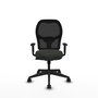 Silla de oficina Alocén con mecanismo Sincro tapizada con Tela color Negro. Equipada con lumbar 1D, Brazos 1D y Ruedas 65mm nailon