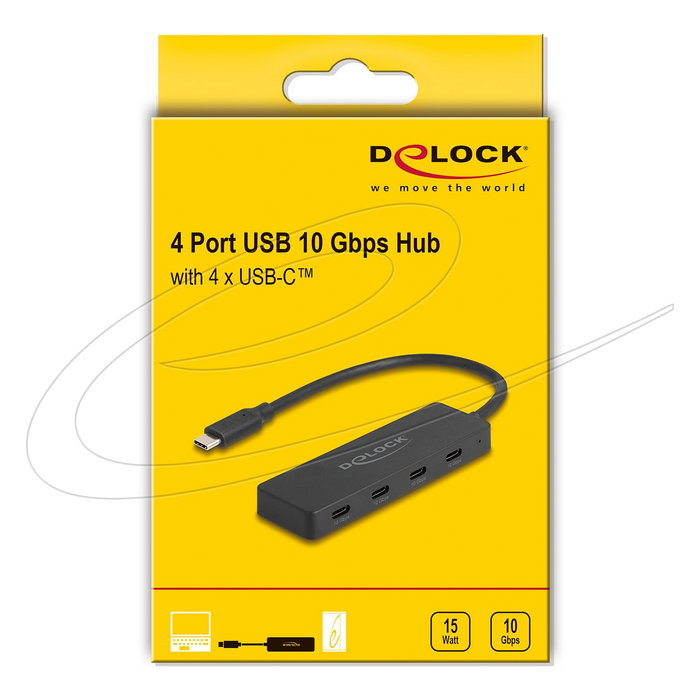 DeLOCK 64322 Hub USB Type-C con 4 puertos USB 3.2 Gen 2, Negro DeLOCK 64322 Hub USB Type-C con 4 puertos USB 3.2 Gen 2, Negro