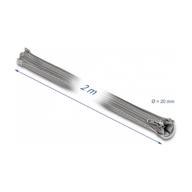 DeLOCK Manga trenzada con cierre de cremallera resistente al calor 2 m x 20 mm gris