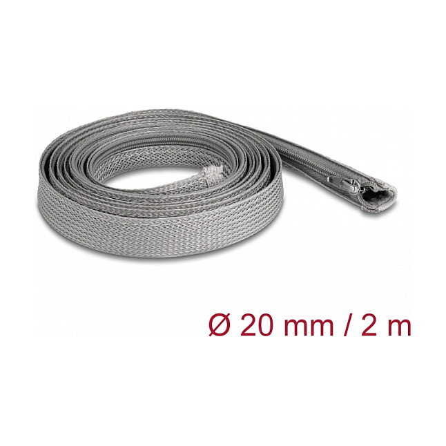 DeLOCK Manga trenzada con cierre de cremallera resistente al calor 2 m x 20 mm gris
