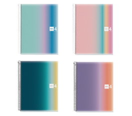 MIQUELRIUS Pack de 4 cuadernos espiral Aurora A4, 120 hojas, cuadrícula 5x5