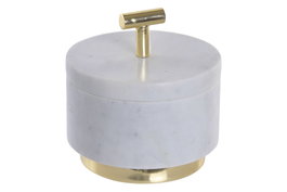 DKD Home Decor Salero de Mármol y Latón Blanco y Dorado