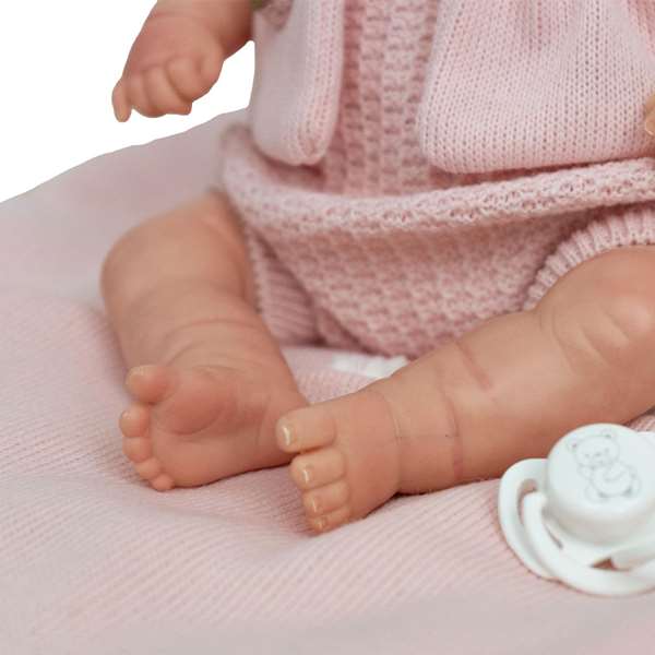 Muñecas Arias Muñeca Reborn Mabel Rosa 35 cm con Saco y Portabebé - Juguete para Niñas