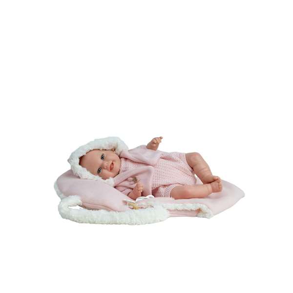 Muñecas Arias Muñeca Reborn Mabel Rosa 35 cm con Saco y Portabebé - Juguete para Niñas