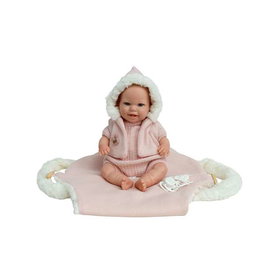 Muñecas Arias Muñeca Reborn Mabel Rosa 35 cm con Saco y Portabebé - Juguete para Niñas