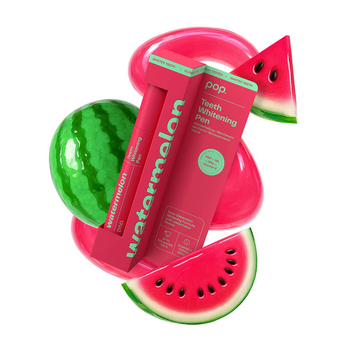 Pop. Lápiz Blanqueador Dental Sabor Sandía con Tecnología PAP, Elimina Manchas de Café y Té, 8 Tonos Más Claros, Portátil, 4 ml