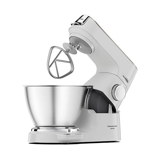 Kenwood KVC65.001WH Titanium Chef Baker 5L Robot de Cocina Multifunción, Batidora Amasadora 1200W, Tazón Acero Inoxidable Blanco, Capacidad 2.18kg Masa de Pan