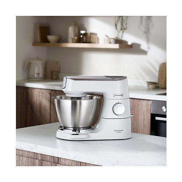 Kenwood KVC65.001WH Titanium Chef Baker 5L Robot de Cocina Multifunción, Batidora Amasadora 1200W, Tazón Acero Inoxidable Blanco, Capacidad 2.18kg Masa de Pan