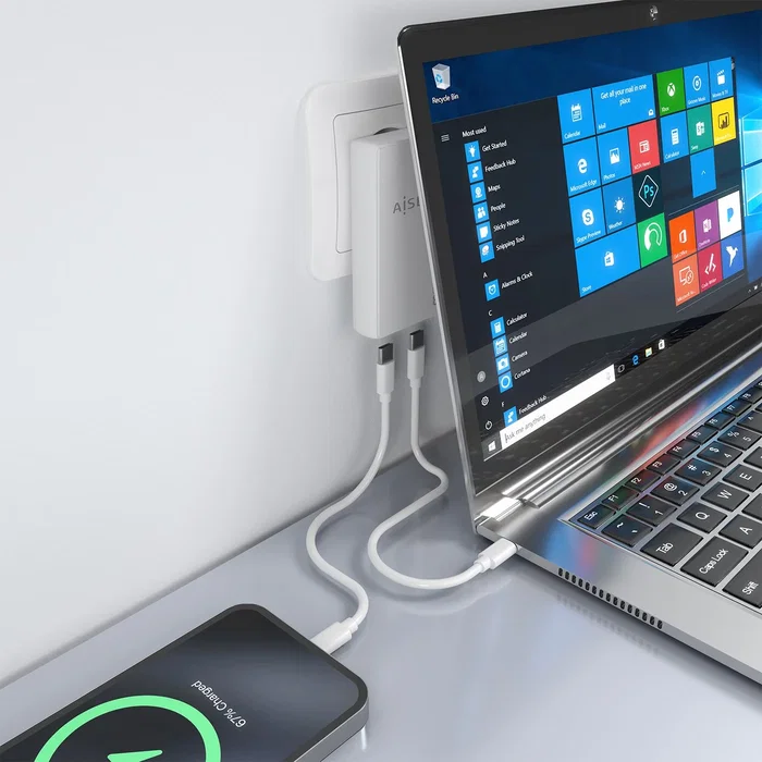Aisens Cargador de Pared GaN Ultra Delgado 65W 2xUSB-C Blanco ASCH-65W2P077-W Aisens Cargador de Pared GaN Ultra Delgado 65W 2xUSB-C Blanco ASCH-65W2P077-W
