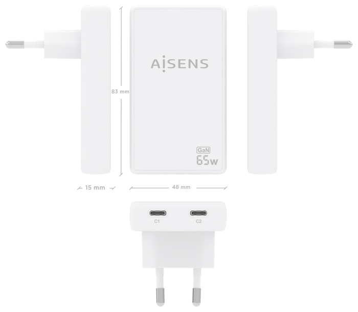Aisens Cargador de Pared GaN Ultra Delgado 65W 2xUSB-C Blanco Aisens Cargador de Pared GaN Ultra Delgado 65W 2xUSB-C Blanco