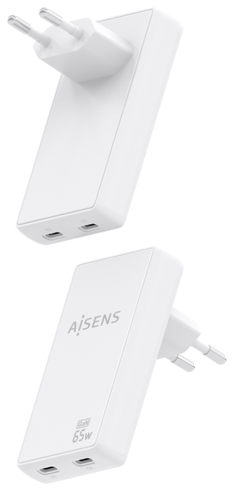 Aisens Cargador de Pared GaN Ultra Delgado 65W 2xUSB-C Blanco Aisens Cargador de Pared GaN Ultra Delgado 65W 2xUSB-C Blanco