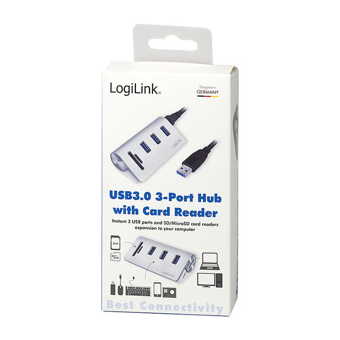 LogiLink Hub USB 3.0 de 3 puertos con lector de tarjetas