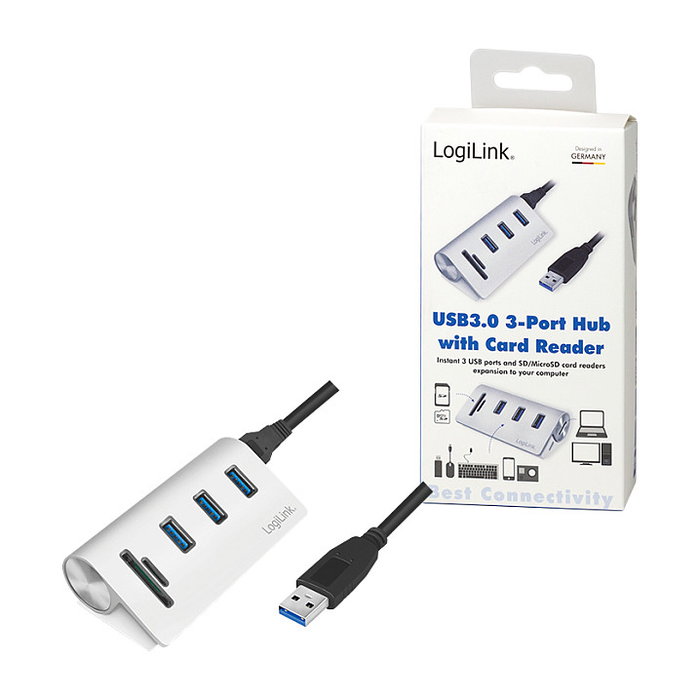 LogiLink Hub USB 3.0 de 3 puertos con lector de tarjetas