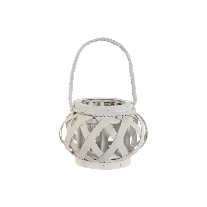 DKD Home Decor Portavelas de Madera y Cristal Blanco 18x18x13 cm