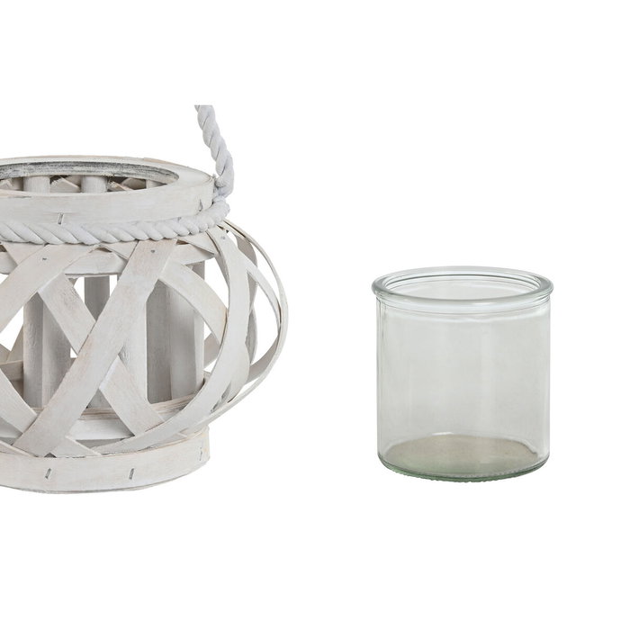 DKD Home Decor Portavelas de Madera y Cristal Blanco 18x18x13 cm