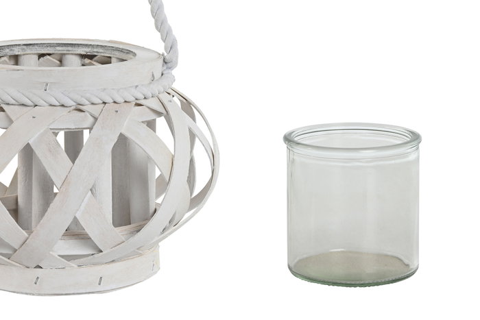 DKD Home Decor Portavelas de Madera y Cristal Blanco 18x18x13 cm