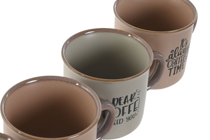 DKD Home Decor Set de 4 Tazas de Gres Azul Rosa 7.6 x 6 x 7 cm Capacidad 180ml Apto Microondas y Lavavajillas