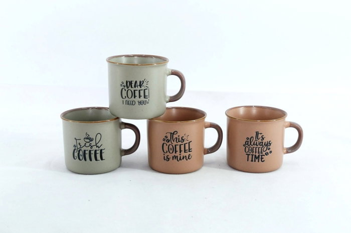DKD Home Decor Set de 4 Tazas de Gres Azul Rosa 7.6 x 6 x 7 cm Capacidad 180ml Apto Microondas y Lavavajillas