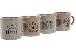 DKD Home Decor Set de 4 Tazas de Gres Azul Rosa 7.6 x 6 x 7 cm Capacidad 180ml Apto Microondas y Lavavajillas