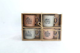 DKD Home Decor Set de 4 Tazas de Gres Azul Rosa 7.6 x 6 x 7 cm Capacidad 180ml Apto Microondas y Lavavajillas
