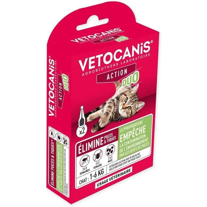 Vetocanis Pipetas Duo antipulgas y anti-garrapatas para Gatos - 2 pipetas, 5 semanas de protección