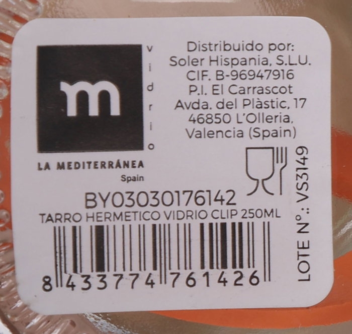 La Mediterranea Tarro Hermético Vidrio Clip 250 ml (36 Unidades)