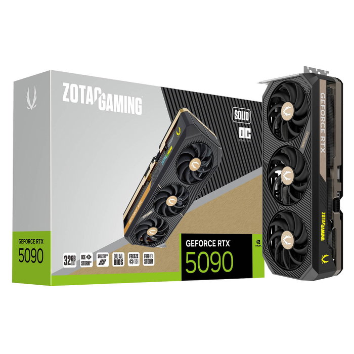 Zotac GeForce RTX 5090 GAMING SOLID OC 32GB GDDR7 512-bit PCIe 5.0 con 3 ventiladores - Tarjeta Gráfica con Overclock