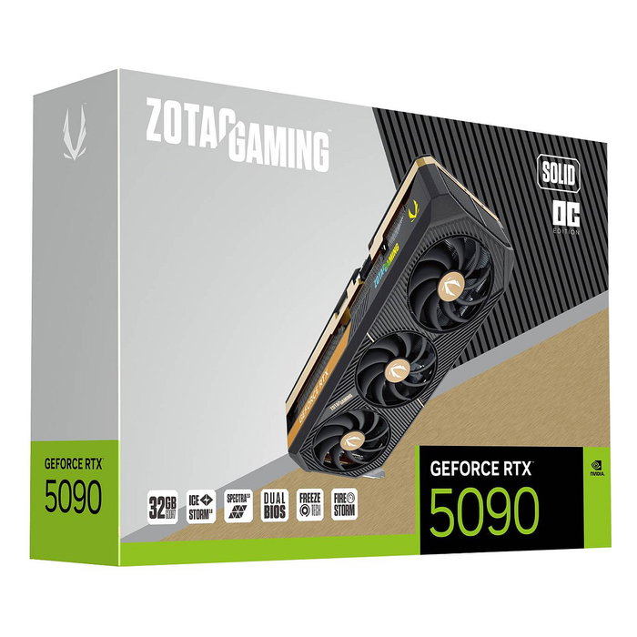 Zotac GeForce RTX 5090 GAMING SOLID OC 32GB GDDR7 512-bit PCIe 5.0 con 3 ventiladores - Tarjeta Gráfica con Overclock
