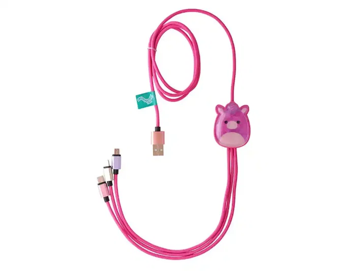 Wondee Cable de Carga 3 en 1 Squishmallows Lola La Unicornio Oficial 1.2 m - Micro USB, USB-C, Lightning para Apple, Samsung, Huawei Wondee Cable de Carga 3 en 1 Squishmallows Lola La Unicornio Oficial 1.2 m - Micro USB, USB-C, Lightning para Apple, Samsung, Huawei